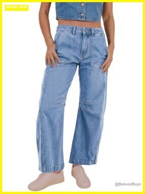 Women's High Waist Stretchy Wide Leg Barrel Jeans with Pockets